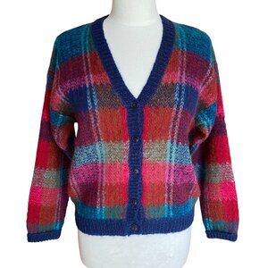Vintage Epogee Plaid Mohair Cardigan Old Money Fuzzy Indie Grunge Cottagecore-S